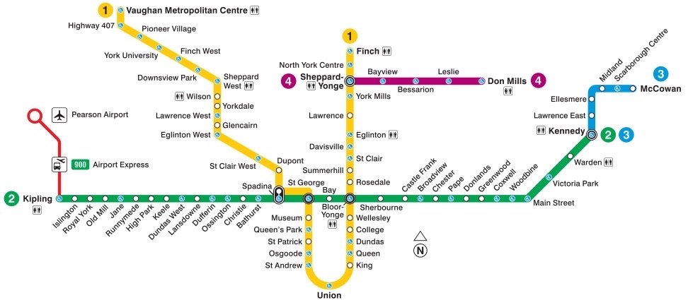 Map of the 2022 TTC Subway System